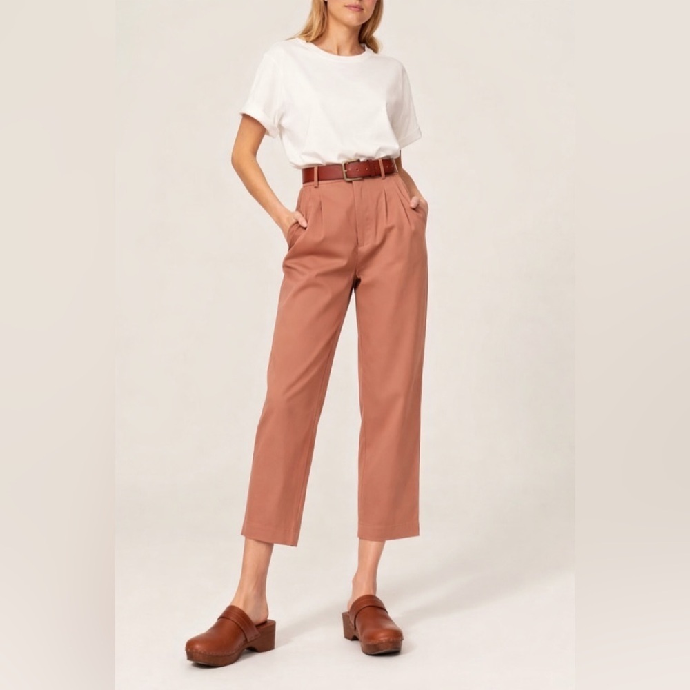 ba&sh Terracotta Cotton Tapered Ankle Pants High Waist Pleated Size 1